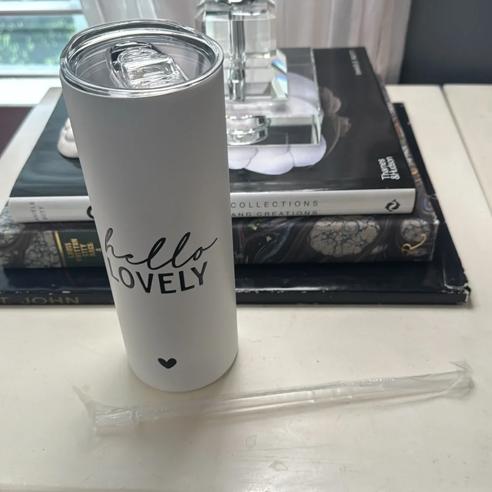 Stainless Steel Tumbler 20‎ oz White with Black Text